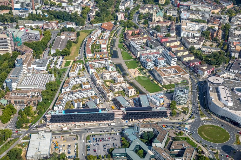 Essen aus der Vogelperspektive: Baustelle der Unternehmenszentrale der Funke Mediengruppe am Berliner Platz in Essen im Bundesland Nordrhein-Westfalen