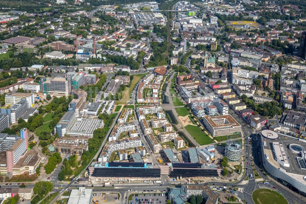 Luftbild Essen - Baustelle der Unternehmenszentrale der Funke Mediengruppe am Berliner Platz in Essen im Bundesland Nordrhein-Westfalen
