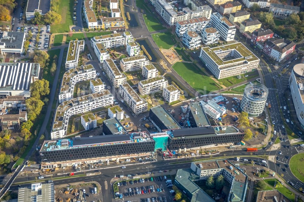 Luftaufnahme Essen - Baustelle der Unternehmenszentrale der Funke Mediengruppe am Berliner Platz in Essen im Bundesland Nordrhein-Westfalen