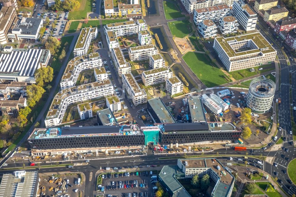 Essen von oben - Baustelle der Unternehmenszentrale der Funke Mediengruppe am Berliner Platz in Essen im Bundesland Nordrhein-Westfalen