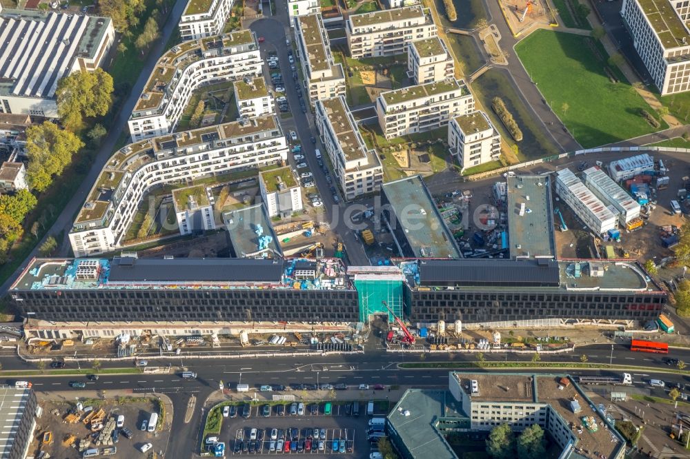 Essen aus der Vogelperspektive: Baustelle der Unternehmenszentrale der Funke Mediengruppe am Berliner Platz in Essen im Bundesland Nordrhein-Westfalen