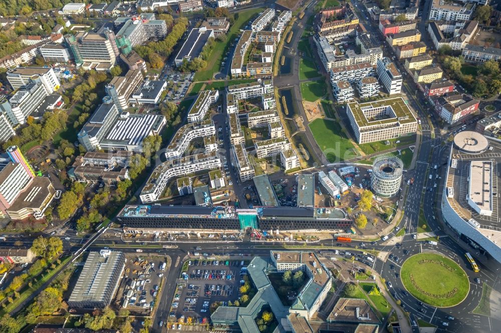 Luftbild Essen - Baustelle der Unternehmenszentrale der Funke Mediengruppe am Berliner Platz in Essen im Bundesland Nordrhein-Westfalen