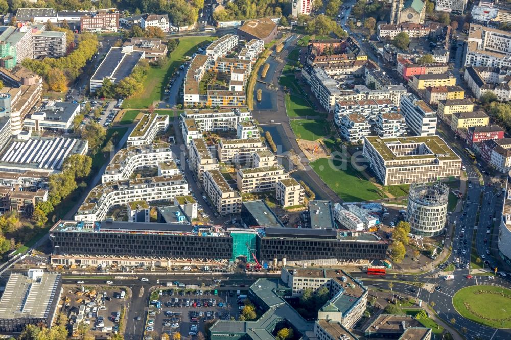 Luftaufnahme Essen - Baustelle der Unternehmenszentrale der Funke Mediengruppe am Berliner Platz in Essen im Bundesland Nordrhein-Westfalen