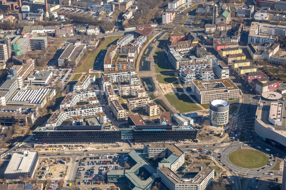 Essen von oben - Baustelle der Unternehmenszentrale der Funke Mediengruppe am Berliner Platz in Essen im Bundesland Nordrhein-Westfalen