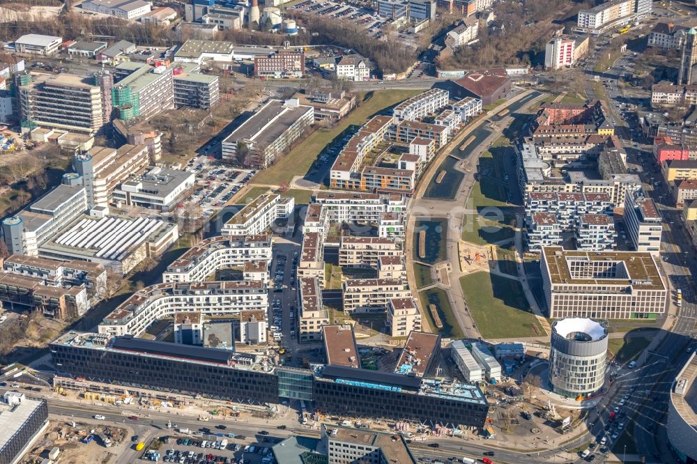 Luftbild Essen - Baustelle der Unternehmenszentrale der Funke Mediengruppe am Berliner Platz in Essen im Bundesland Nordrhein-Westfalen