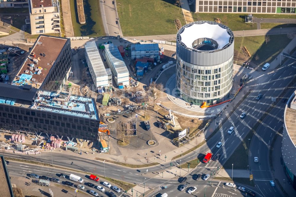 Luftaufnahme Essen - Baustelle der Unternehmenszentrale der Funke Mediengruppe am Berliner Platz in Essen im Bundesland Nordrhein-Westfalen