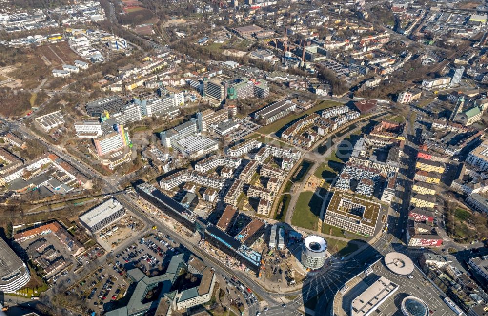 Luftbild Essen - Baustelle der Unternehmenszentrale der Funke Mediengruppe am Berliner Platz in Essen im Bundesland Nordrhein-Westfalen