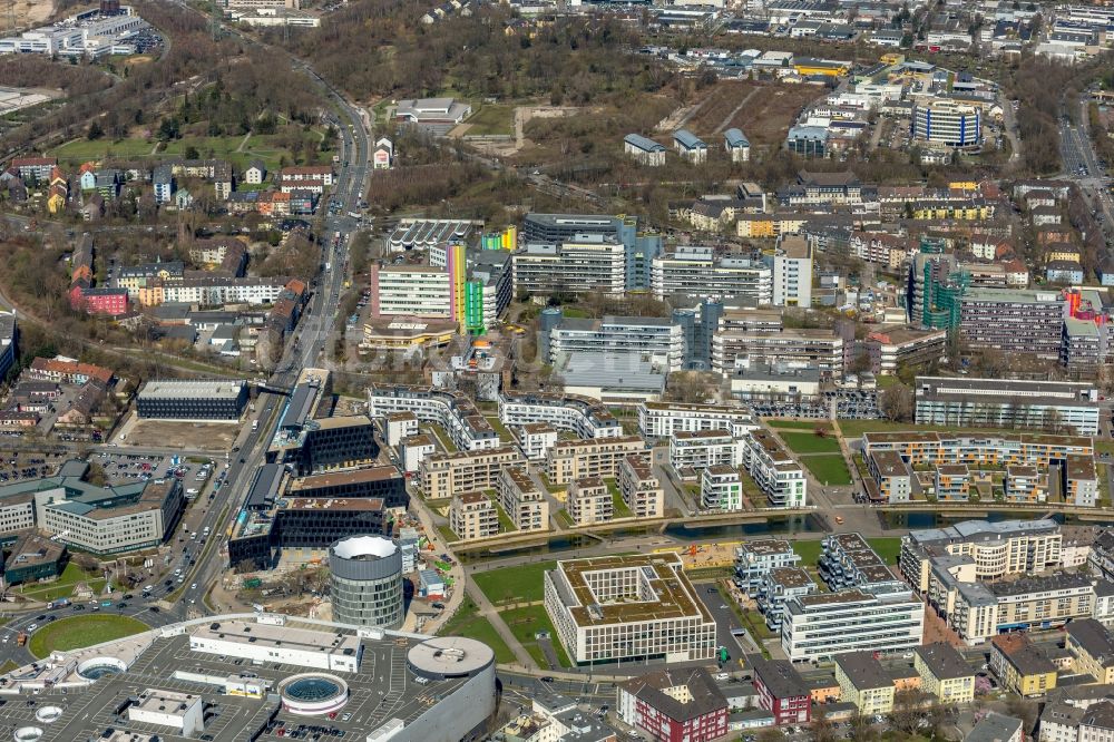 Luftaufnahme Essen - Baustelle der Unternehmenszentrale der Funke Mediengruppe am Berliner Platz in Essen im Bundesland Nordrhein-Westfalen