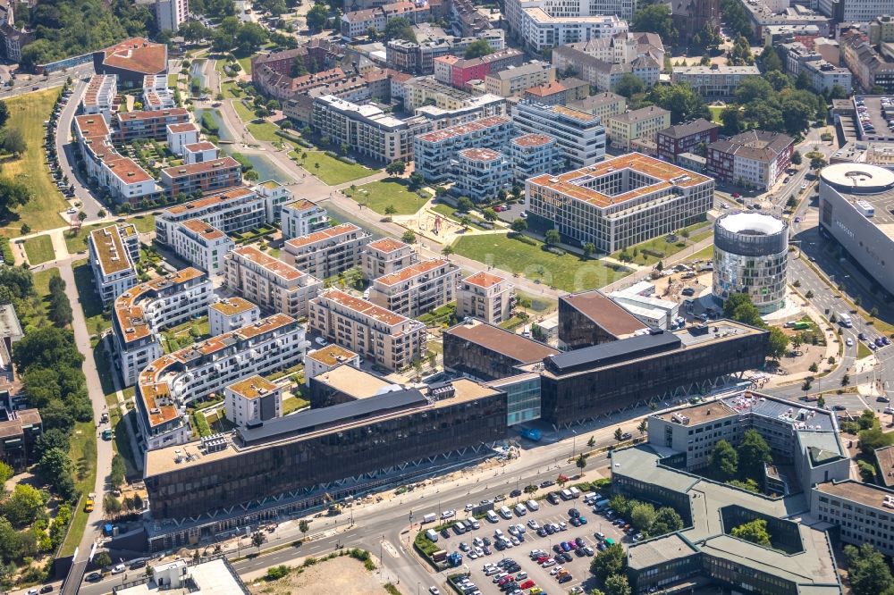 Luftaufnahme Essen - Baustelle der Unternehmenszentrale der Funke Mediengruppe am Berliner Platz in Essen im Bundesland Nordrhein-Westfalen