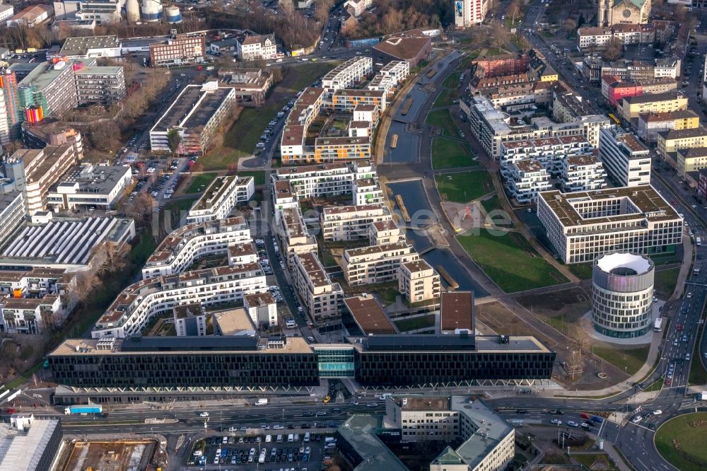 Essen von oben - Baustelle der Unternehmenszentrale der Funke Mediengruppe am Berliner Platz in Essen im Bundesland Nordrhein-Westfalen