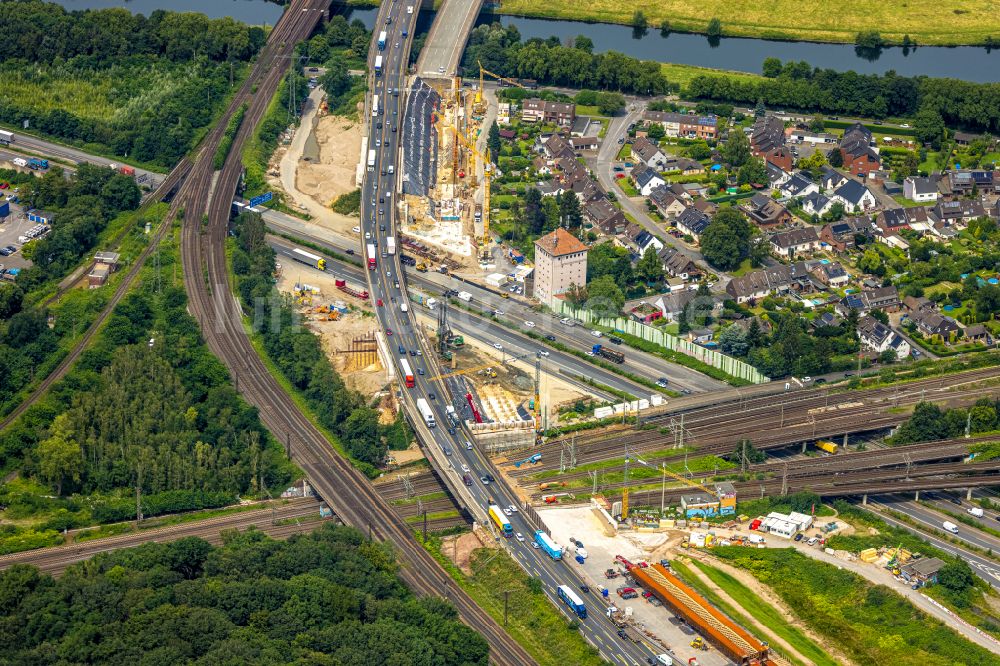 Luftbild Duisburg - Baustelle an der Verkehrsführung am Autobahnkreuz der BAB A40 - 3 Kreuz Kaiserberg in Duisburg im Bundesland Nordrhein-Westfalen, Deutschland