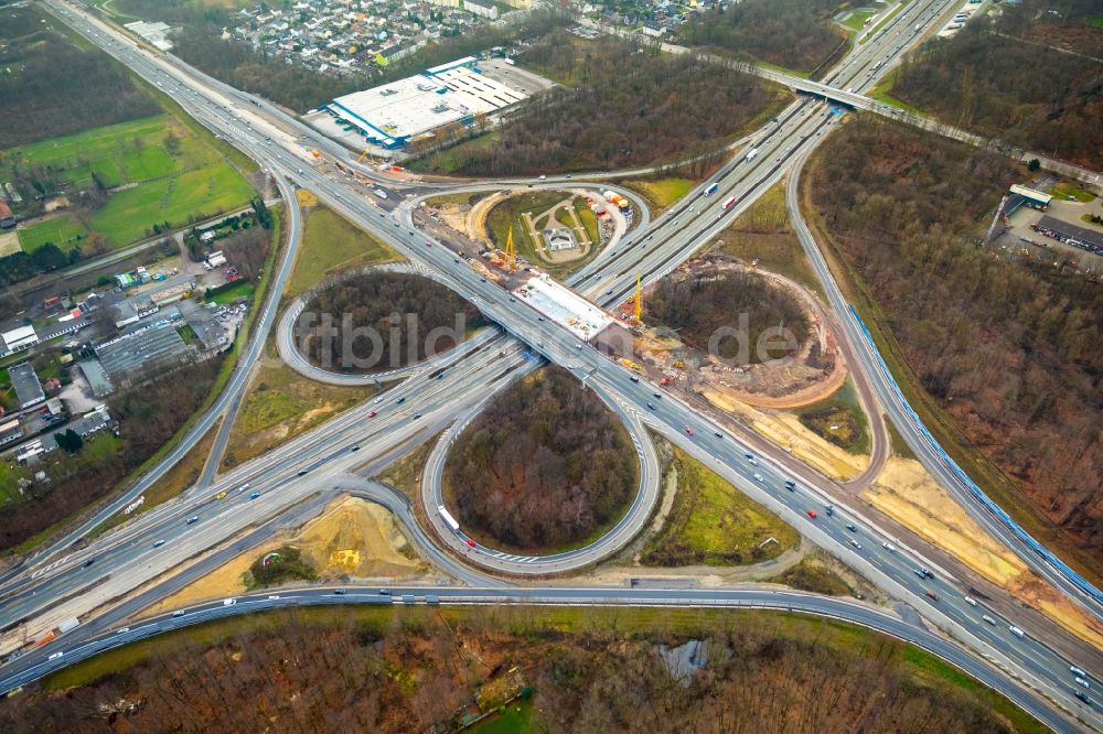 Luftaufnahme Recklinghausen - Baustelle an der Verkehrsführung am Autobahnkreuz der BAB A2 - A43 in Recklinghausen im Bundesland Nordrhein-Westfalen, Deutschland