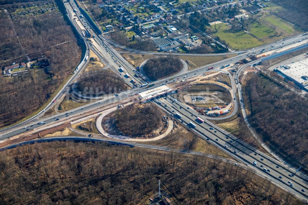 Recklinghausen aus der Vogelperspektive: Baustelle an der Verkehrsführung am Autobahnkreuz der BAB A2 - A43 in Recklinghausen im Bundesland Nordrhein-Westfalen, Deutschland