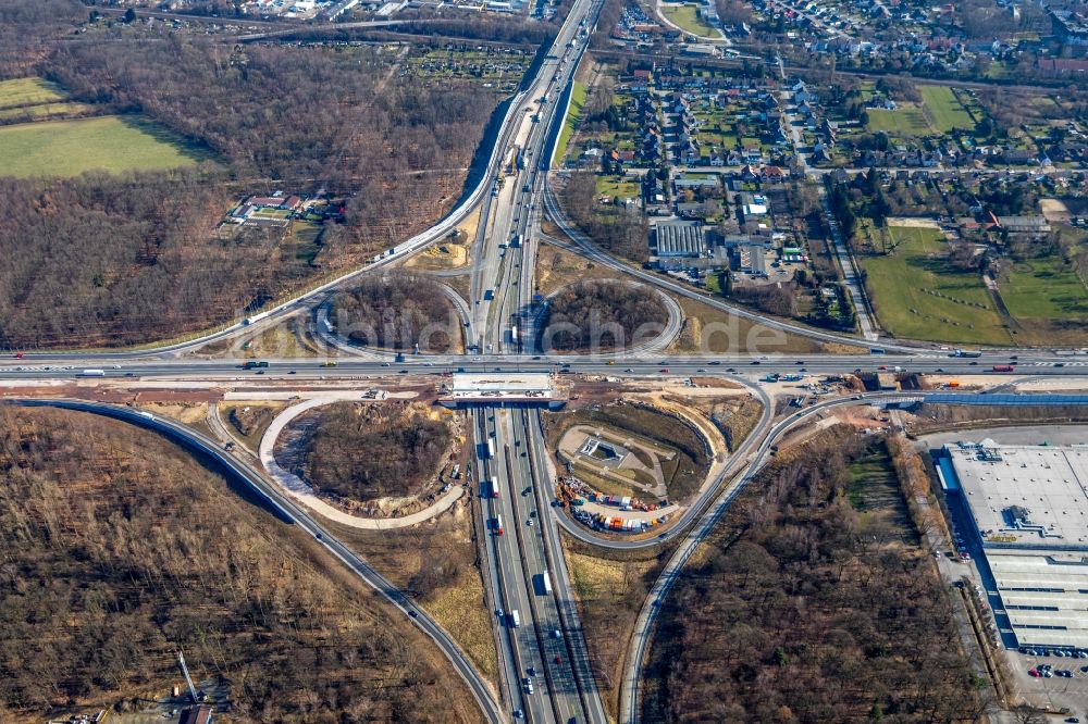 Luftaufnahme Recklinghausen - Baustelle an der Verkehrsführung am Autobahnkreuz der BAB A2 - A43 in Recklinghausen im Bundesland Nordrhein-Westfalen, Deutschland