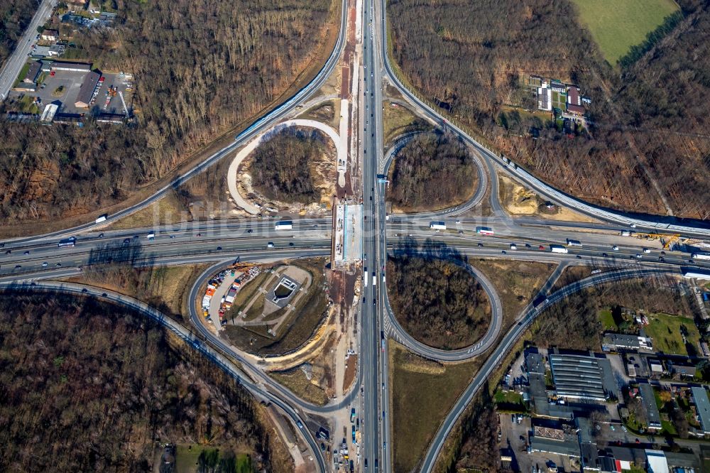 Recklinghausen aus der Vogelperspektive: Baustelle an der Verkehrsführung am Autobahnkreuz der BAB A2 - A43 in Recklinghausen im Bundesland Nordrhein-Westfalen, Deutschland