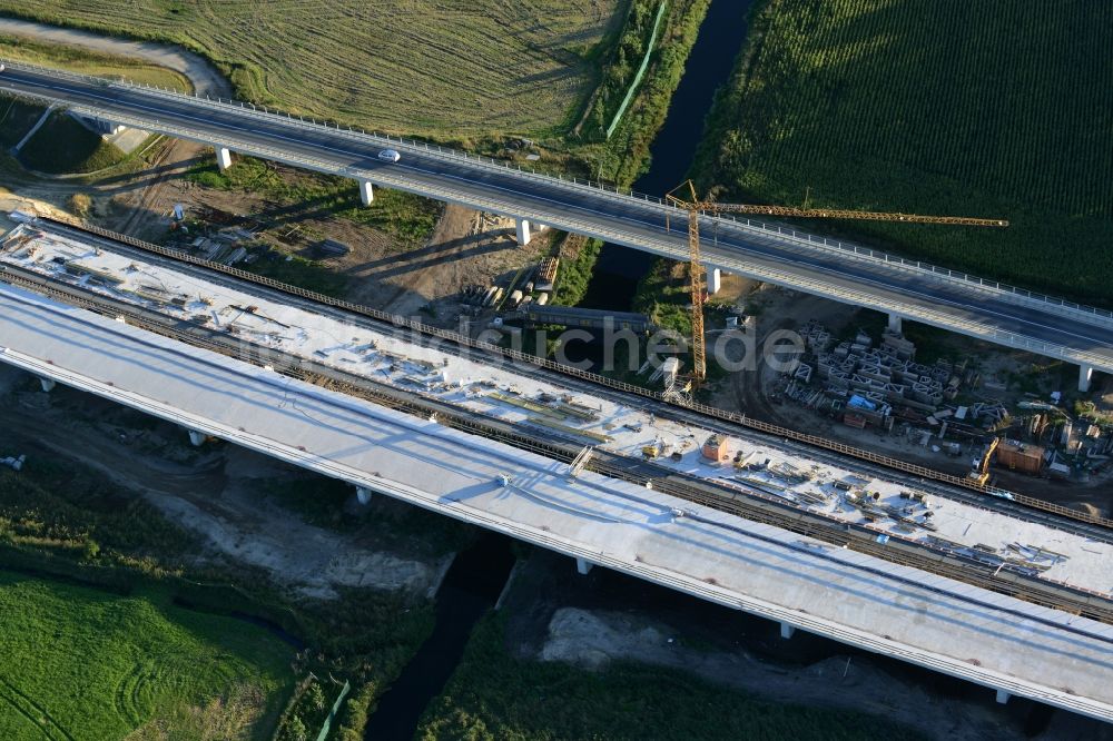 Luftaufnahme Karstädt - Baustelle an der Verkehrsführung der Landesstraße L13 in Karstädt im Bundesland Brandenburg