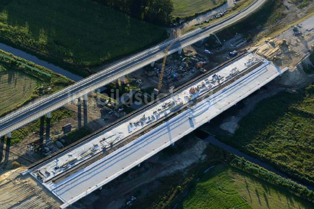 Luftaufnahme Karstädt - Baustelle an der Verkehrsführung der Landesstraße L13 in Karstädt im Bundesland Brandenburg