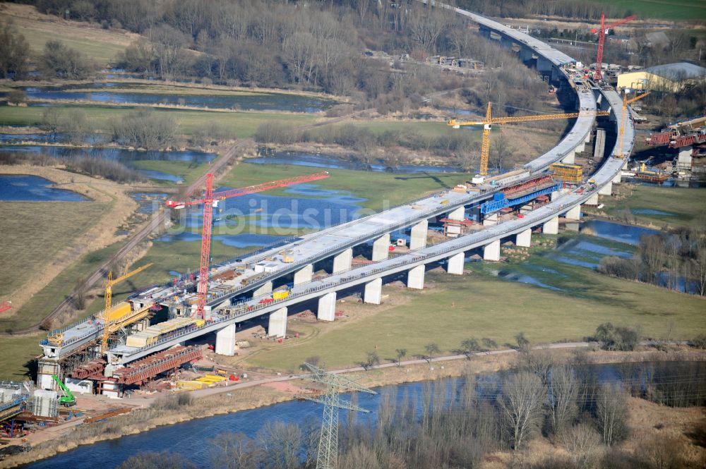 Luftbild Rattmannsdorf - Baustelle Viadukt des Bahn- Brückenbauwerk in Rattmannsdorf im Bundesland Sachsen-Anhalt, Deutschland