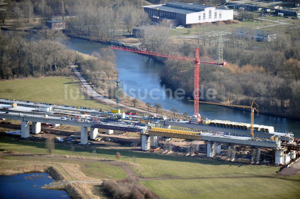 Rattmannsdorf aus der Vogelperspektive: Baustelle Viadukt des Bahn- Brückenbauwerk in Rattmannsdorf im Bundesland Sachsen-Anhalt, Deutschland