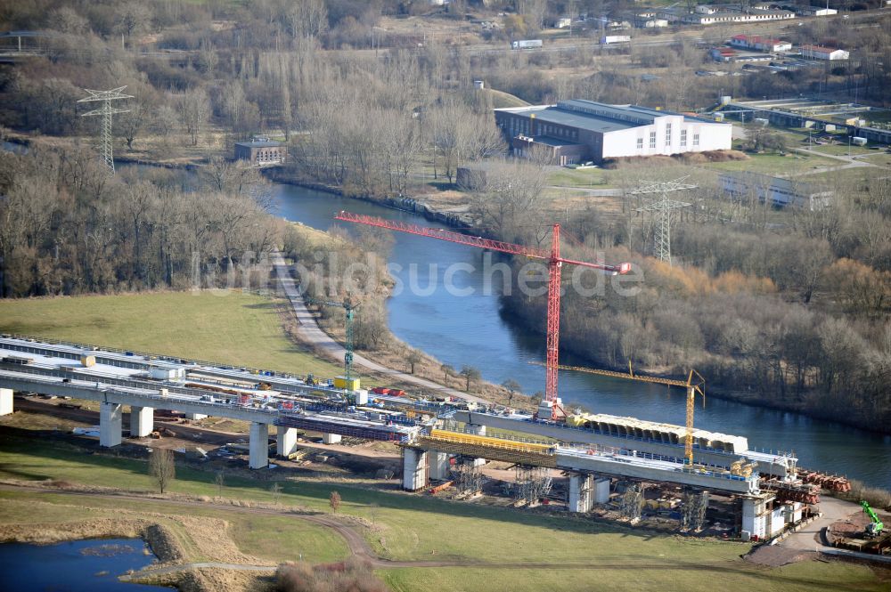 Luftbild Rattmannsdorf - Baustelle Viadukt des Bahn- Brückenbauwerk in Rattmannsdorf im Bundesland Sachsen-Anhalt, Deutschland