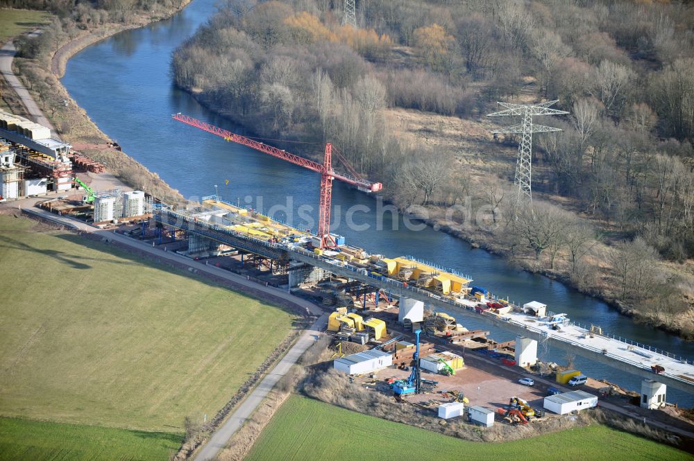 Luftaufnahme Rattmannsdorf - Baustelle Viadukt des Bahn- Brückenbauwerk in Rattmannsdorf im Bundesland Sachsen-Anhalt, Deutschland