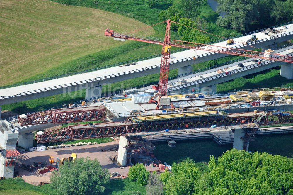 Rattmannsdorf aus der Vogelperspektive: Baustelle Viadukt des Bahn- Brückenbauwerk in Rattmannsdorf im Bundesland Sachsen-Anhalt, Deutschland