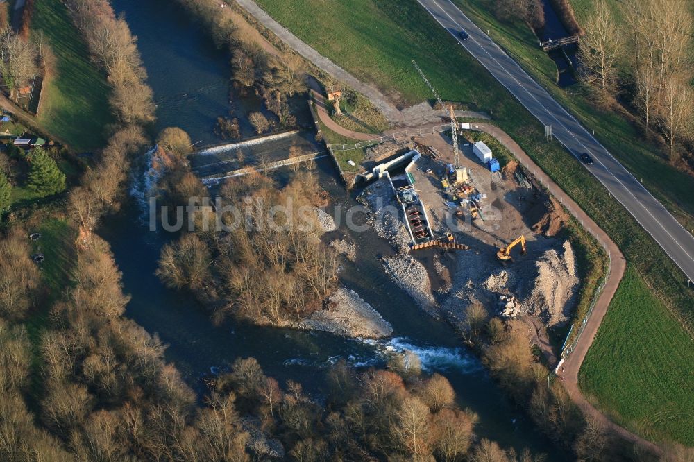 Luftbild Maulburg - Baustelle für ein Wasserkraftwerk an der Wiese in Maulburg im Bundesland Baden-Württemberg, Deutschland