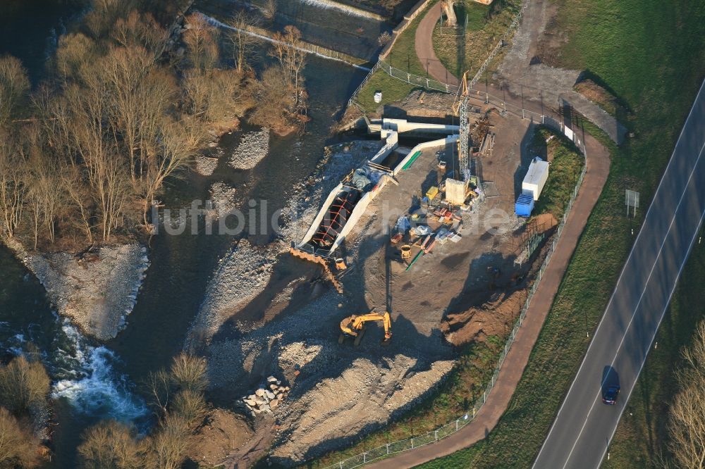 Luftaufnahme Maulburg - Baustelle für ein Wasserkraftwerk an der Wiese in Maulburg im Bundesland Baden-Württemberg, Deutschland