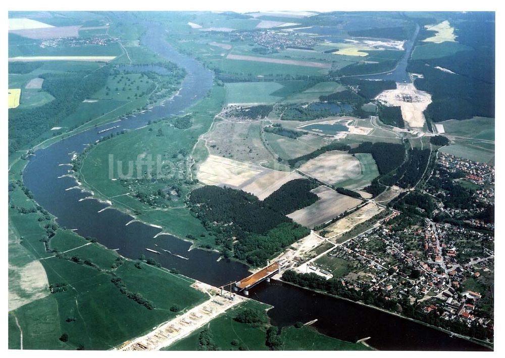 Hohenwarthe von oben - Baustelle am Wasserstraßenkreuz Magdeburg bei Hohenwarthe.