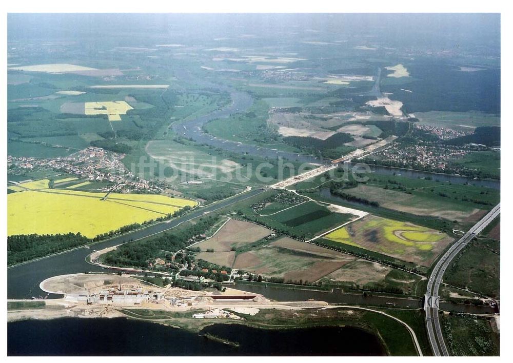 Rothensee aus der Vogelperspektive: Baustelle am Wasserstraßenkreuz Magdeburg bei Rothensee.