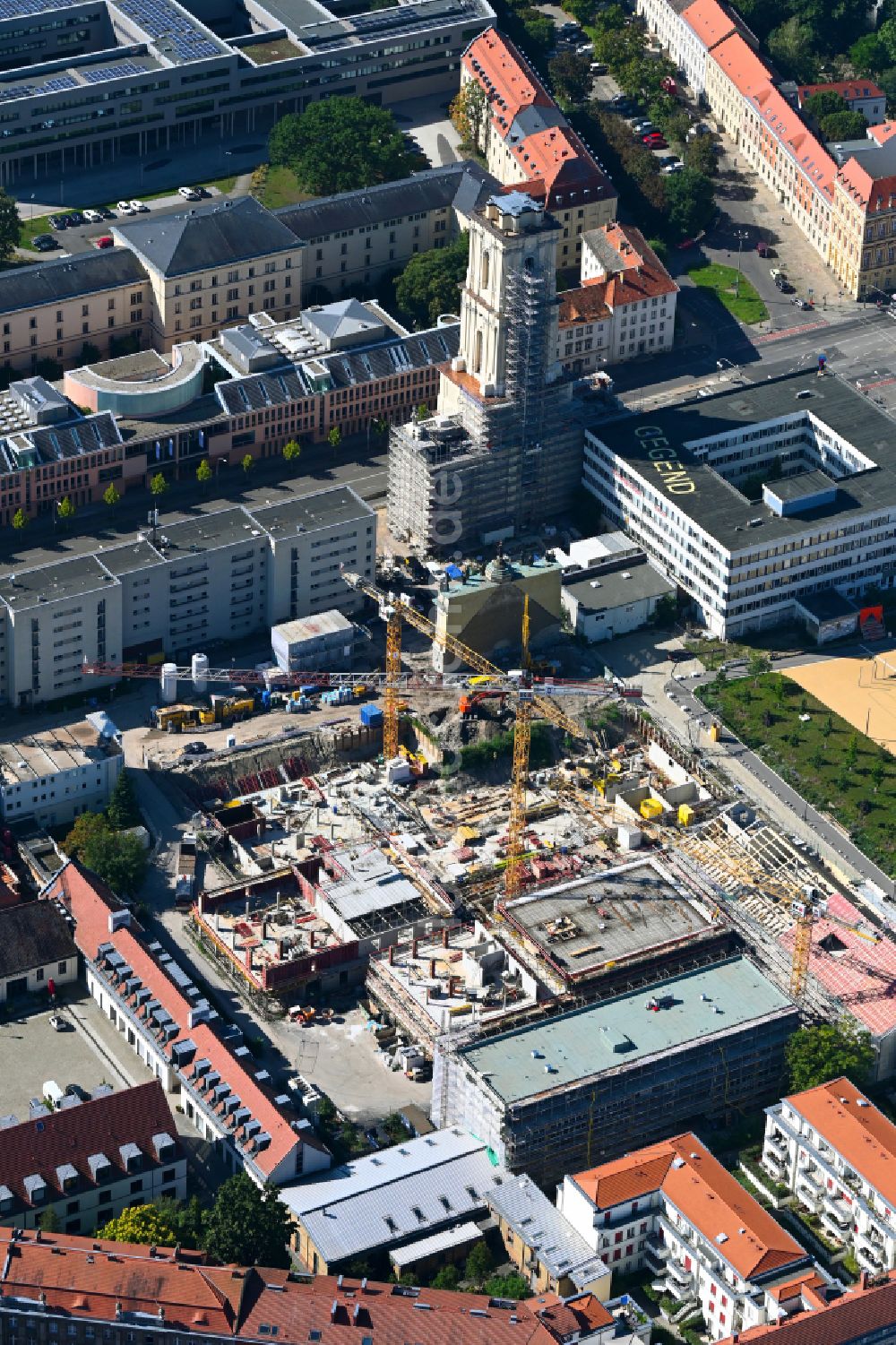 Potsdam aus der Vogelperspektive: Baustelle Wohn- und Geschäftshaus Viertel entlang des Kunst- und Kreativquartier Alte Feuerwache in Potsdam im Bundesland Brandenburg, Deutschland