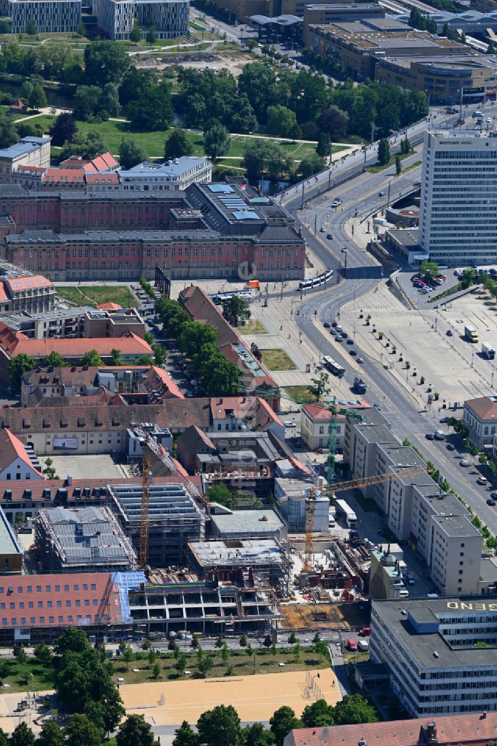 Potsdam von oben - Baustelle Wohn- und Geschäftshaus Viertel entlang des Kunst- und Kreativquartier Alte Feuerwache in Potsdam im Bundesland Brandenburg, Deutschland