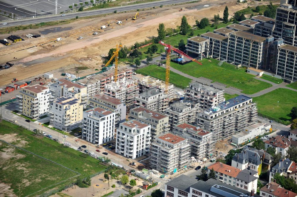 Frankfurt am Main von oben - Baustelle vom Wohnbauprojekt GWH am Europagarten in Frankfurt am Main in Hessen