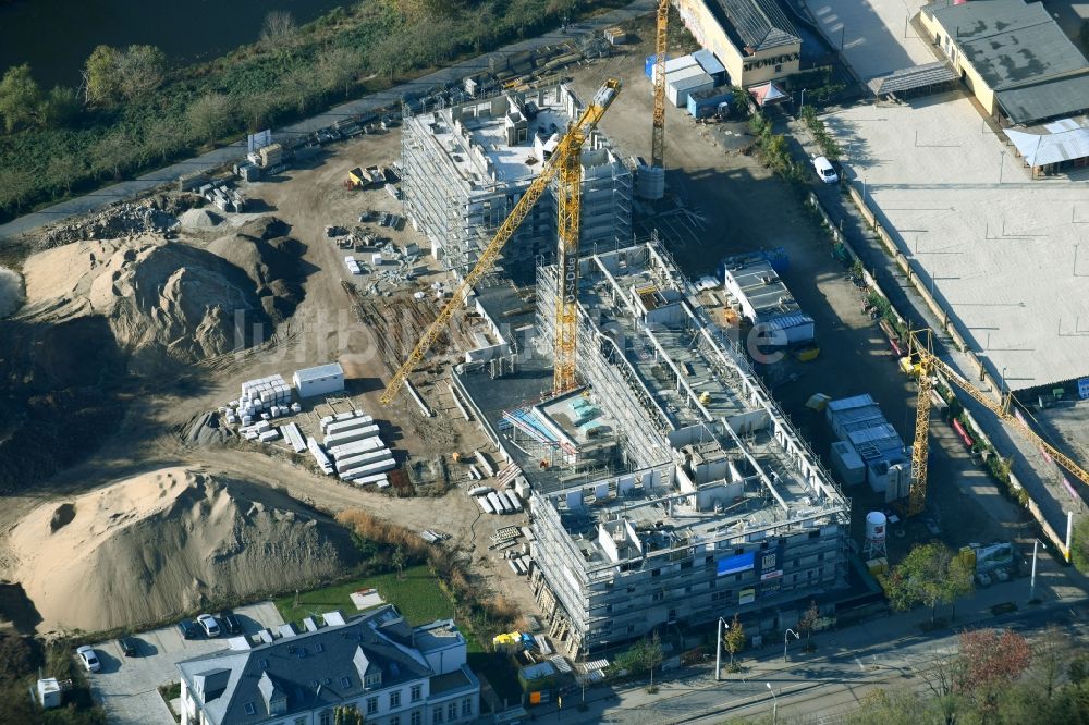 Luftbild Dresden - Baustelle Wohngebiet einer Mehrfamilienanlage des Projekts Hafencity entlang der Leipziger Straße in Dresden im Bundesland Sachsen, Deutschland