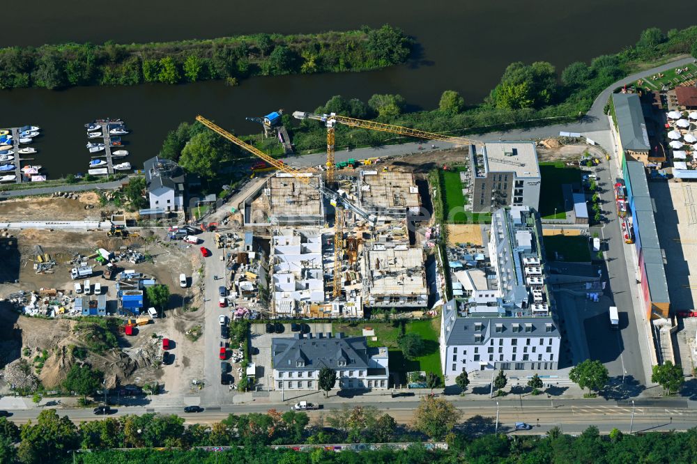 Luftaufnahme Dresden - Baustelle Wohngebiet einer Mehrfamilienanlage des Projekts Hafencity entlang der Leipziger Straße in Dresden im Bundesland Sachsen, Deutschland