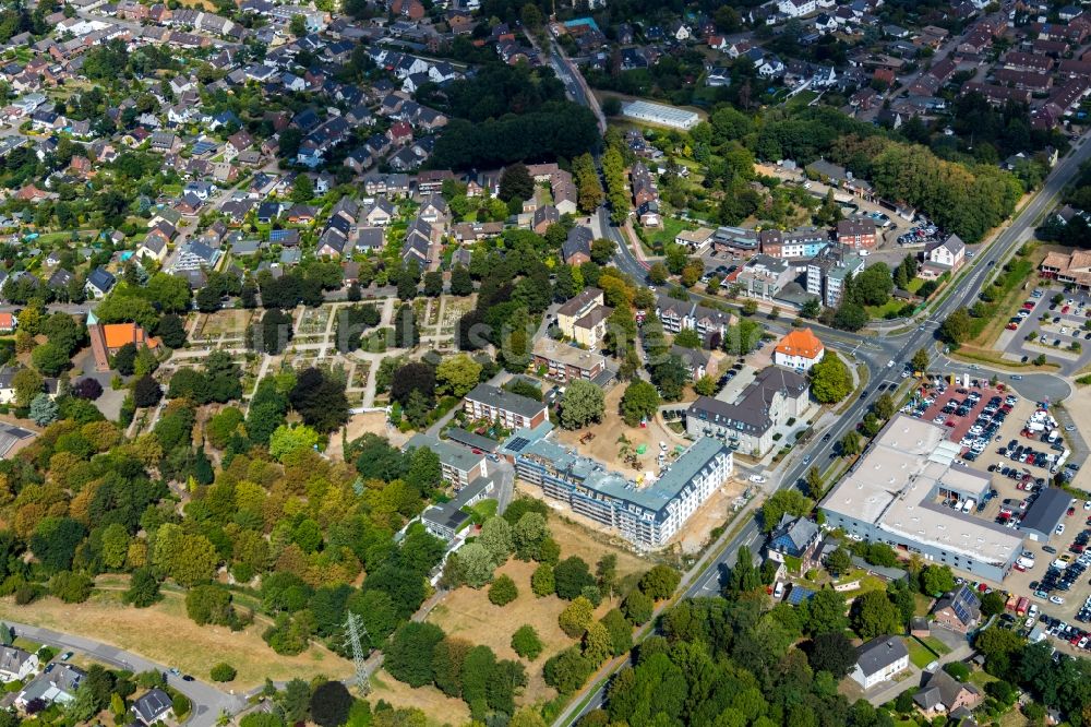 Luftaufnahme Moers - Baustelle Wohngebiet einer Mehrfamilienhaussiedlung in der Albert-Altwicker-Straße in Moers im Bundesland Nordrhein-Westfalen, Deutschland