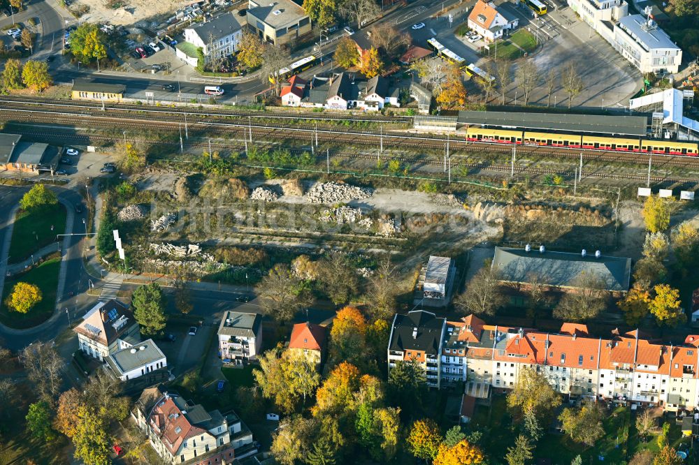 Berlin aus der Vogelperspektive: Baustelle Wohngebiet einer Mehrfamilienhaussiedlung Am Alten Güterbahnhof in Berlin, Deutschland