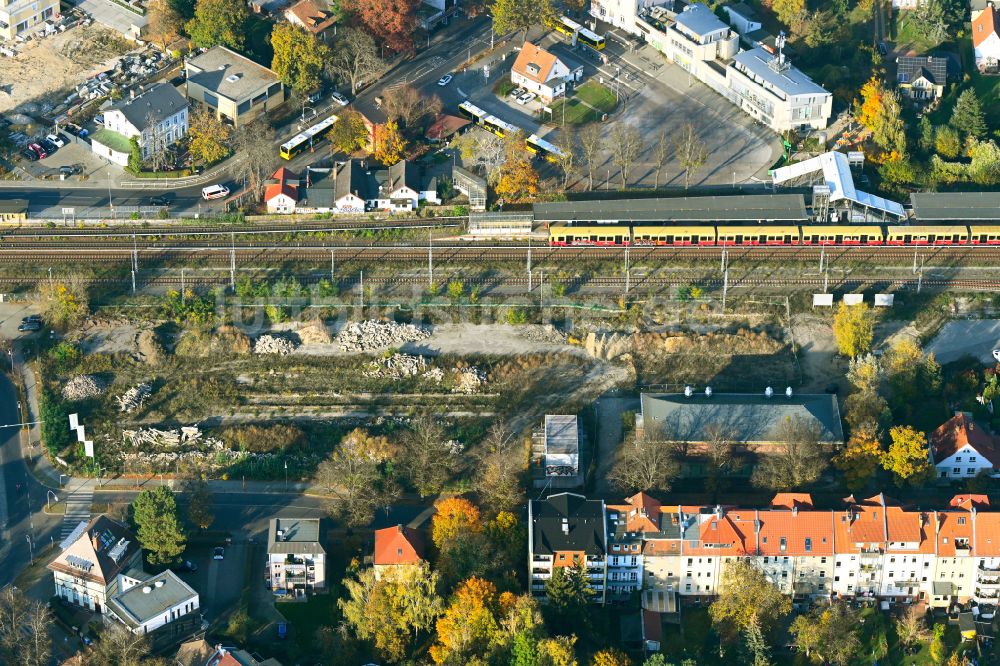 Luftbild Berlin - Baustelle Wohngebiet einer Mehrfamilienhaussiedlung Am Alten Güterbahnhof in Berlin, Deutschland