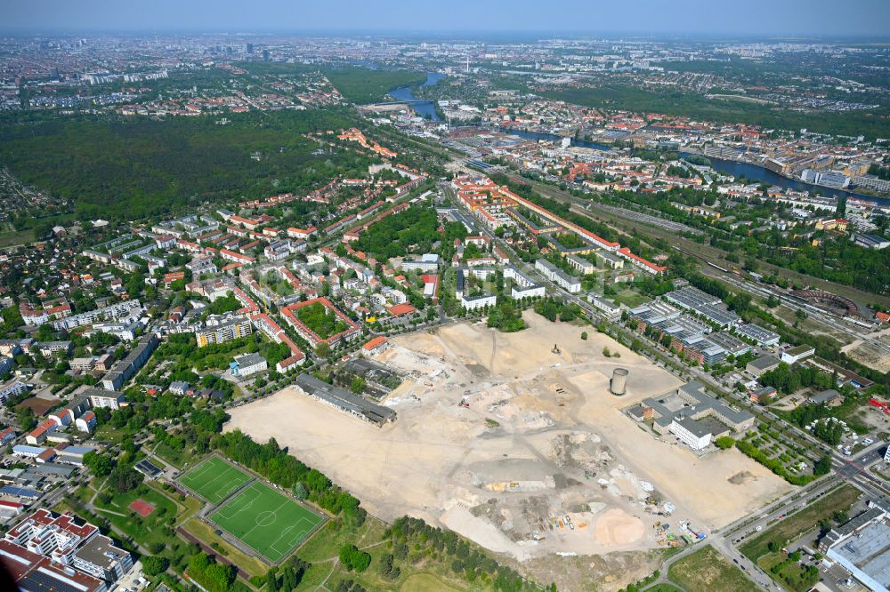 Luftbild Berlin - Baustelle Wohngebiet einer Mehrfamilienhaussiedlung in Berlin, Deutschland