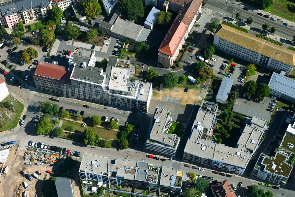 Dresden von oben - Baustelle Wohngebiet einer Mehrfamilienhaussiedlung in Dresden im Bundesland Sachsen, Deutschland