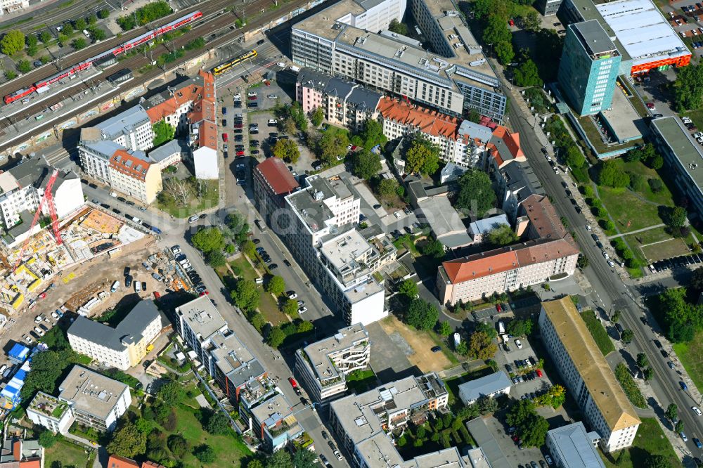 Dresden aus der Vogelperspektive: Baustelle Wohngebiet einer Mehrfamilienhaussiedlung in Dresden im Bundesland Sachsen, Deutschland