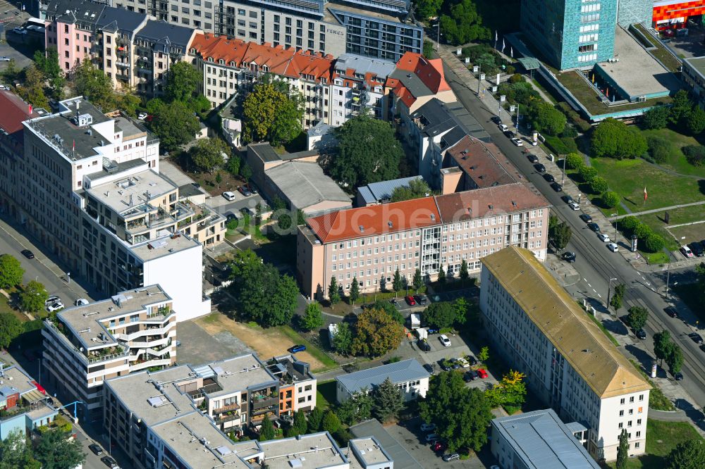 Dresden aus der Vogelperspektive: Baustelle Wohngebiet einer Mehrfamilienhaussiedlung in Dresden im Bundesland Sachsen, Deutschland