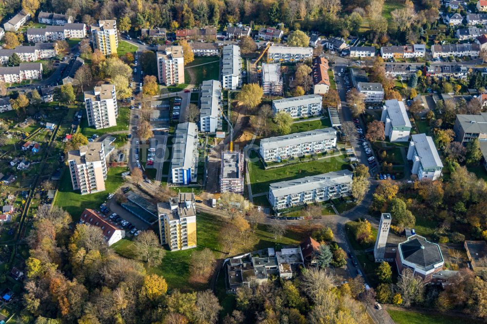 Luftaufnahme Bochum - Baustelle Wohngebiet einer Mehrfamilienhaussiedlung an der Ennepestraße im Ortsteil Grumme in Bochum im Bundesland Nordrhein-Westfalen, Deutschland