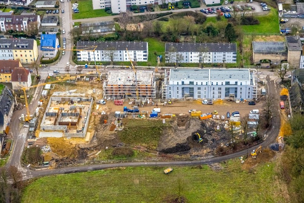 Gladbeck von oben - Baustelle Wohngebiet einer Mehrfamilienhaussiedlung in Gladbeck im Bundesland Nordrhein-Westfalen, Deutschland