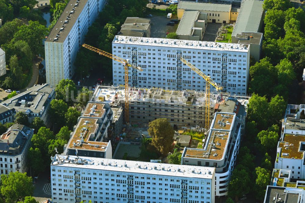 Leipzig von oben - Baustelle Wohngebiet einer Mehrfamilienhaussiedlung Grassistraße Ecke Haydnstraße in Leipzig im Bundesland Sachsen, Deutschland