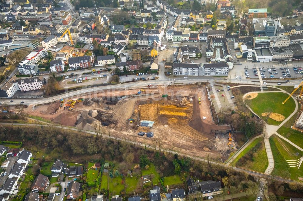 Heiligenhaus aus der Vogelperspektive: Baustelle Wohngebiet einer Mehrfamilienhaussiedlung am Hefelmannpark in Heiligenhaus im Bundesland Nordrhein-Westfalen, Deutschland