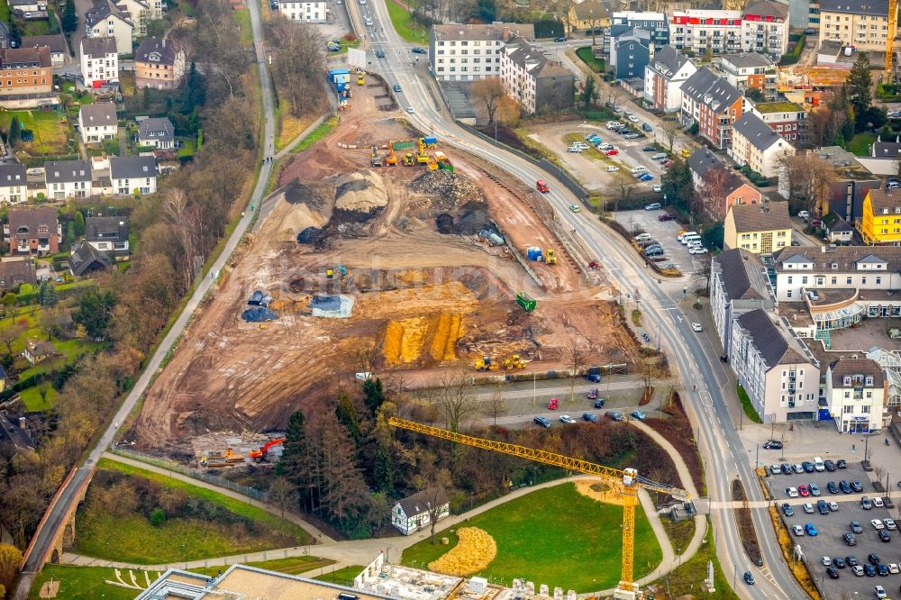 Luftaufnahme Heiligenhaus - Baustelle Wohngebiet einer Mehrfamilienhaussiedlung am Hefelmannpark in Heiligenhaus im Bundesland Nordrhein-Westfalen, Deutschland