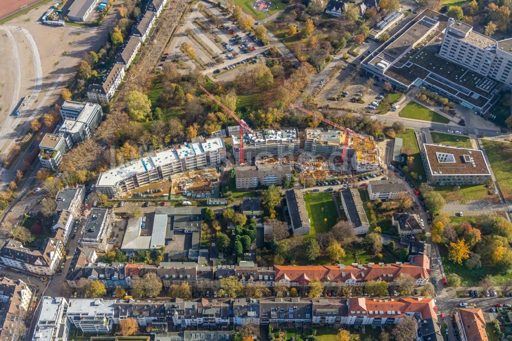 Luftaufnahme Essen - Baustelle Wohngebiet einer Mehrfamilienhaussiedlung an der Herthastraße in Essen im Bundesland Nordrhein-Westfalen, Deutschland