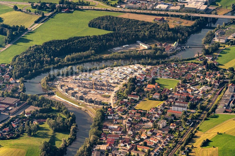 Waltenhofen aus der Vogelperspektive: Baustelle Wohngebiet einer Mehrfamilienhaussiedlung am Illerbogen in Waltenhofen im Bundesland Bayern, Deutschland