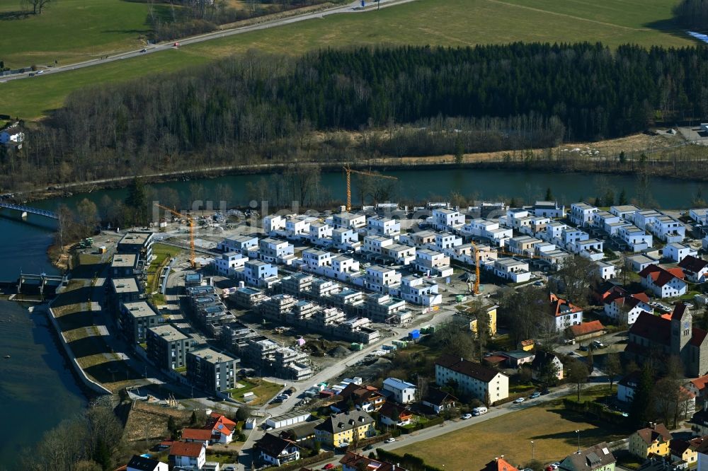 Luftbild Waltenhofen - Baustelle Wohngebiet einer Mehrfamilienhaussiedlung am Illerbogen in Waltenhofen im Bundesland Bayern, Deutschland